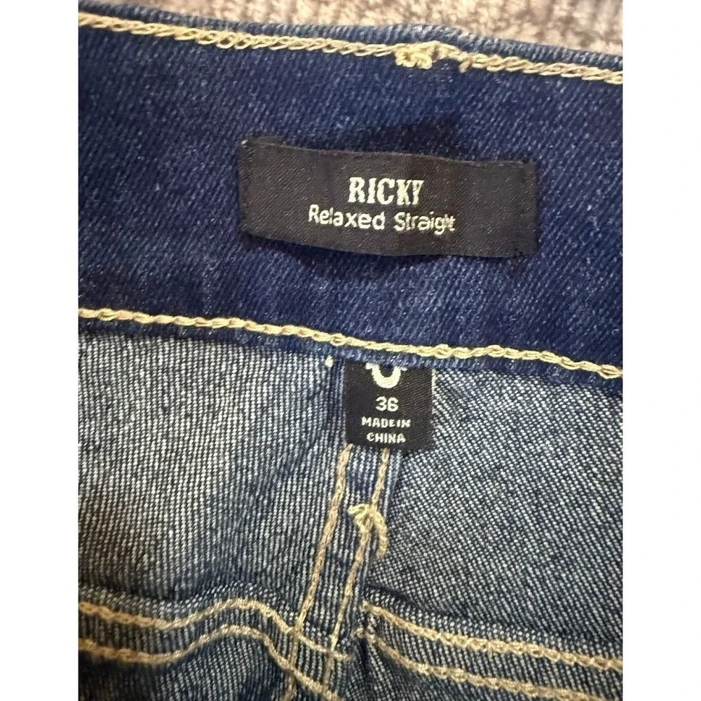True Religion Mens‎ Relaxed Straight Jeans Blue Faded Denim 36x33.